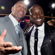 Dwayne ‘The Rock’ Johnson (L) and recording artist/actor Tyrese Gibson attend Universal Pictures’ “Furious 7" premiere at TCL Chinese Theatre in Hollywood, California.